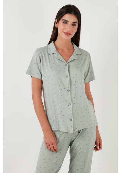 Lela Desenli Regular Fit Gömlek Yaka Bayan Pijama Takımı 65750101 Mint