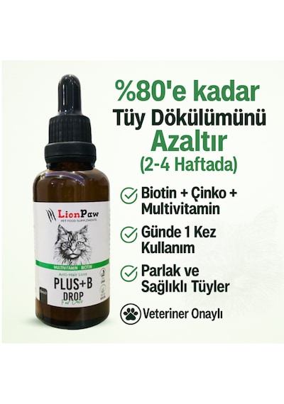 Lion Paw Kediler İçin Biotinli Multivitaminli ve Çinkolu Tüy Dökülmesini Azaltan Damla 50 ML