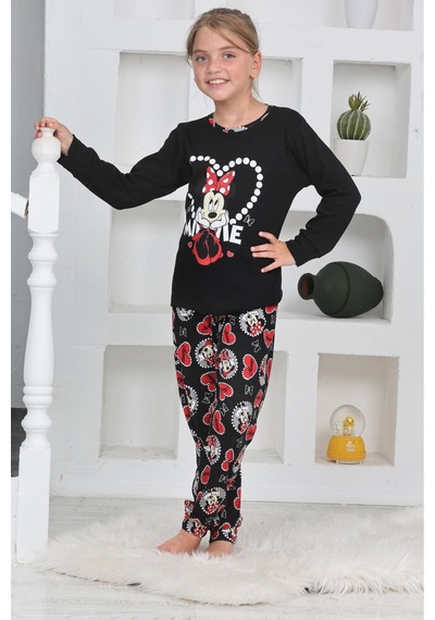 Miniğimin Cicileri Mnn Ms Kalpli Kız Çocuk Pijama Takımı - Siyah Siyah