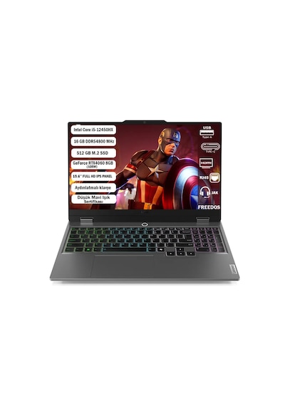 Lenovo LOQ 15IAX9 83GS007WTR16 i5-12450HX 16 GB 512 GB SSD RTX4050 15.6" Dos Dizüstü Bilgisayar