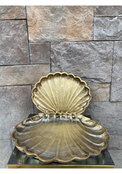 Dekoratif Polyester İkili İstiridye Tepsi Sunumluk Gold