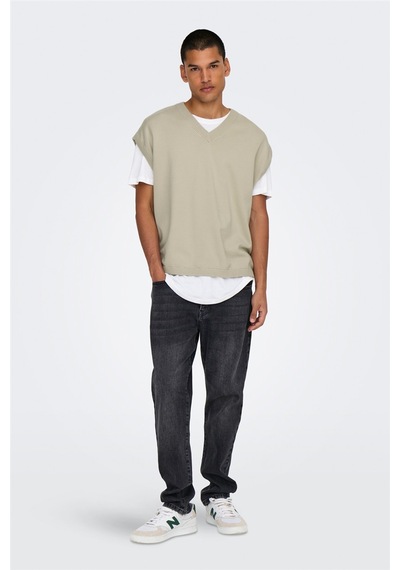 Only & Sons Onslusım Lıfe Rlx 12 V-neck Vest Knıt Erkek Gri Yelek - 22030784 Gri