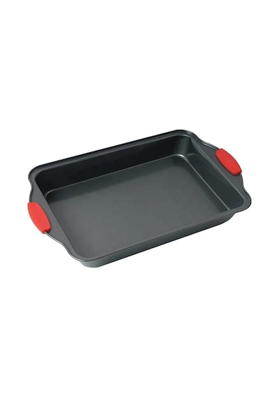 Qerhome Silikon Saplı Dikdörtgen Fırın Tepsisi Metal Yanmaz Yapışmaz 40 Cm Siyah