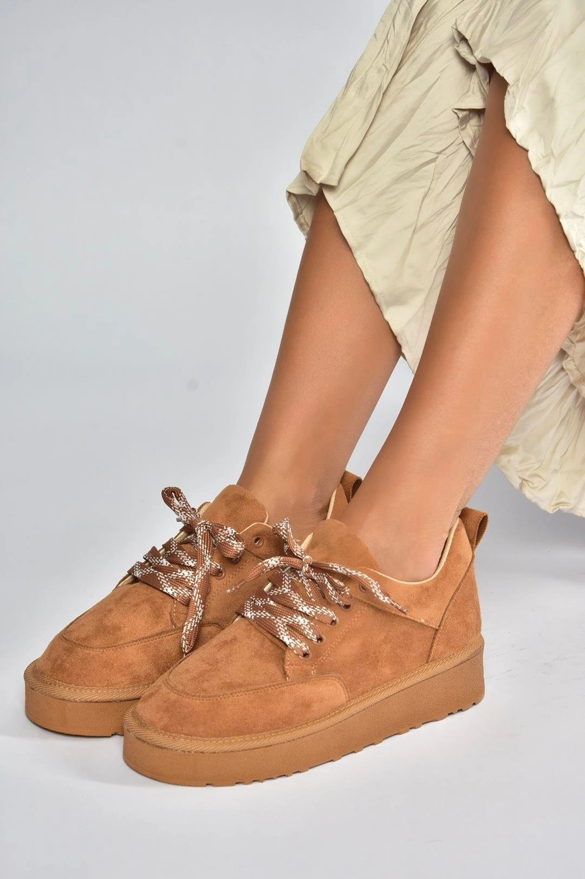 Fox Shoes V602045402 Taba Süet Kalın Tabanlı Günlük Kadın Ayakkabı Taba-süet
