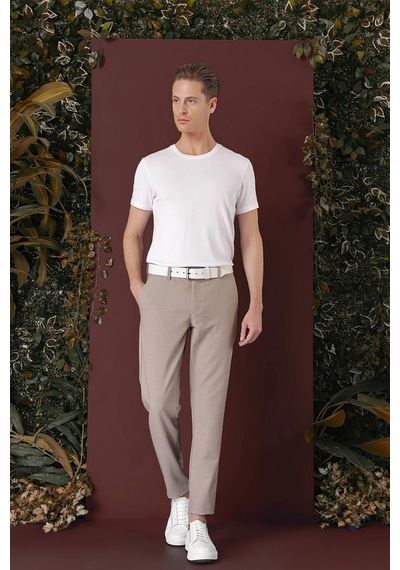 Efor Slim Fit Yan Cepli Dokulu Esnek Casual Bej Pantolon P 1139 Bej