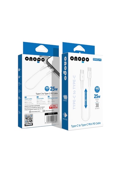 Onopo P2 Type-c To Type-c Mini Pd 25w Hızlı Şarj Ve Data Kablosu 30cm Android Uyumlu 480mbps Veri Aktarımı