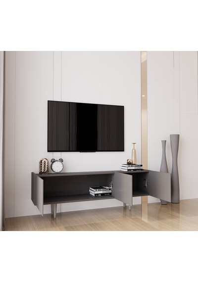 Capella Gri Mdf Country 3 Kapak Ahşap Ayaklı 140 Cm Tv Ünitesi