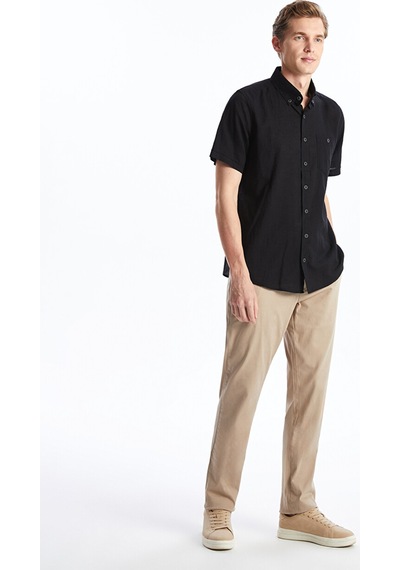 Lcwaıkıkı Classic Siyah Regular Fit Keten Karışımlı Erkek Gömlek