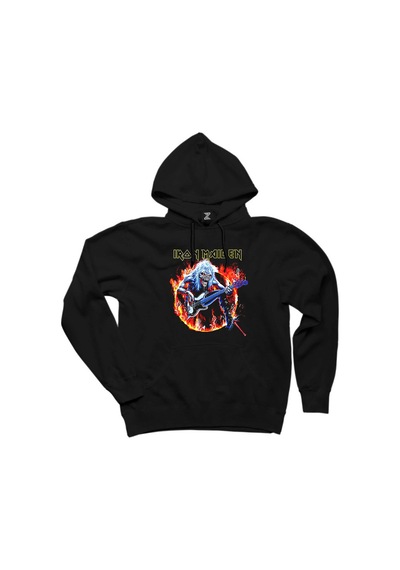 Iron Maiden Fire Siyah Kapşonlu Sweatshirt Hoodie Siyah