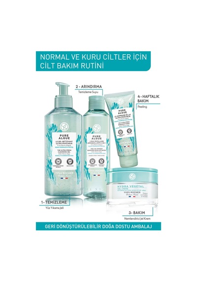 Yves Rocher Normal Ve Kuru Ciltler Için Pure Algue Prebiyotik Yüz Yıkama Jeli-390 ML