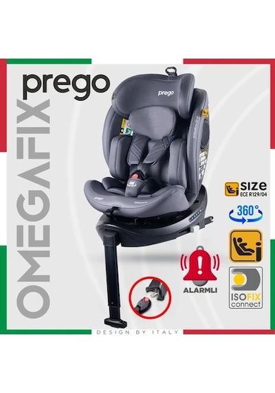 Prego Omegafix Alarmlı 360 Derece Dönebilen -0-36 Kg -i-size Belgeli - Destek Ayaklı Oto Koltuğu