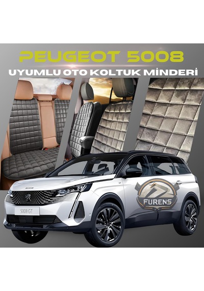 Peugeot 5008 Antrasit Tay Tüyü Cepli & Terletmez Sırtlı Oto Koltuk Minder Seti - Koruma Kılıfı  Ön & Arka Set
