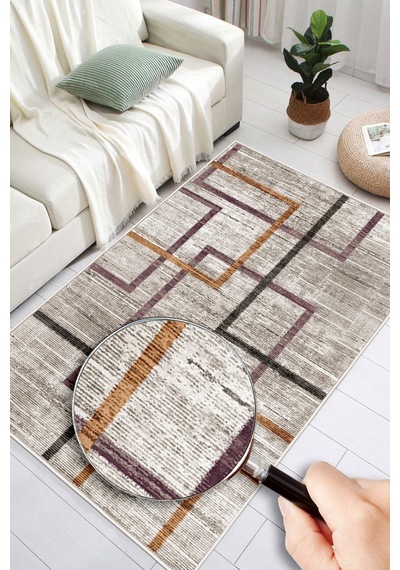 Modern Makinede Yıkanabilir Kaydırmaz Leke Tutmaz Salon Halı Oturma Odası Mutfak Antre Halısı Yolluk Mor