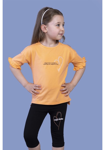 Toontoy Kids Toontoy Kız Çocuk 2'li Takım Baskılı Bisiklet Yaka Kolu Fırfırlı T-shirt & Basic Düz Crop Tayt Turuncu Toontoy Kids Toontoy Kız Çocuk 2'li Takım Baskılı Bisiklet Yaka Kolu Fırfırlı T-shirt & Basic Düz Crop Tayt Turuncu