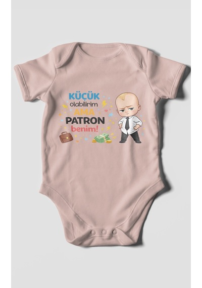 Morivokids Küçük Olabilirim Ama Patron Benim Kısa Kollu Bebek Body Pastel Pembe