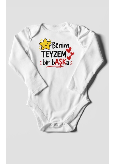 Morivokids Benim Teyzem Bir Başka Uzun Kollu Çıtçıtlı Bebek Body Beyaz