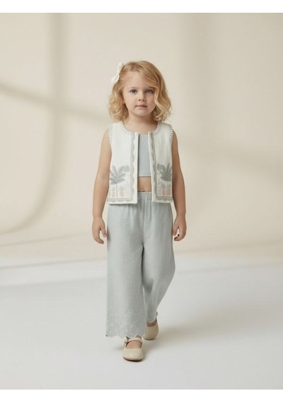 Zekids Kız Çocuk Yelek Crop Pantolon Üçlü Tasarım Takım-17243 Çok Renkli