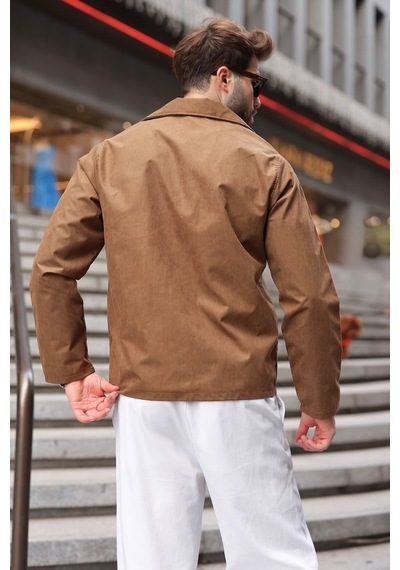 Madmext Camel Polo Yaka Süet Erkek Ceket E7221