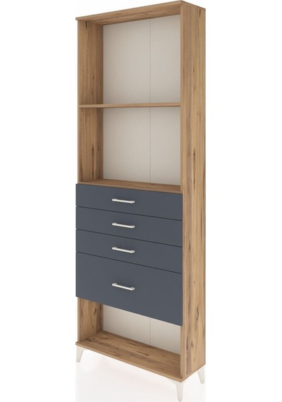 Arges Dolap 2 Raflı 4 Çekmeceli 88x30x243 Çam-antrasit Çam