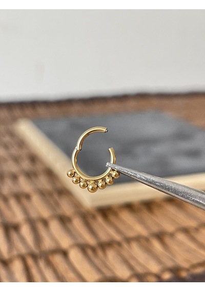 %100 Cerrahi Çelik Yedi Toplu Kilitli Altın Halka Septum Piercing Sarı