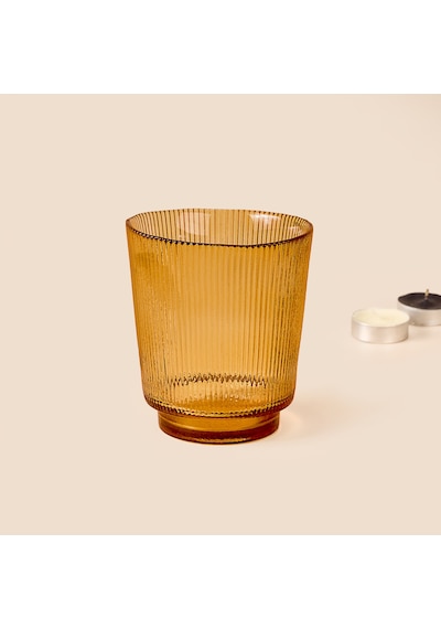 Deco Çizgili Bardak Mumluk - Amber - 11 Cm Çok Renkli