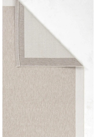 Hoom Rugs Lora 3210 Bej Çerçeveli Çizgili Pamuk Taban Hav Toz Vermez Sisal Halı
