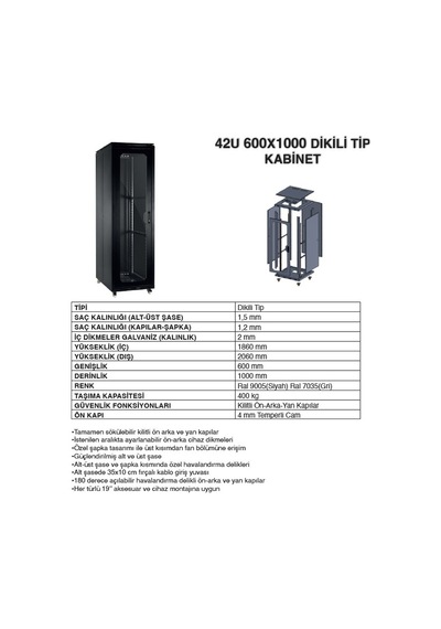 Ulusal Uls42U60100 42U 600X1000 Server Dikili Tip Kabinet
