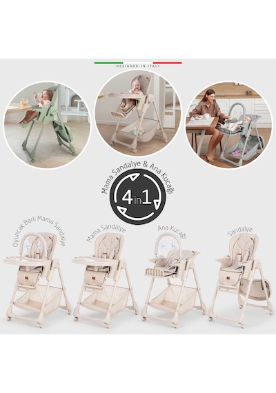 Elele Cibo 2in1 Katlanabilir Bebek Mama Sandalyesi Çift Pedli 0+ Ay Bej