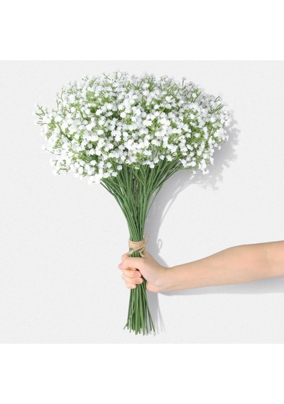Uzun Dal Yapay Çiçek Plastik Beyaz Cipso 4dallı 63cm