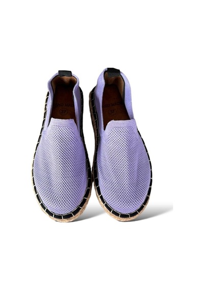 Unisex El Yapımı Triko Espadril Lila-beyaz Beyaz