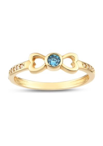 Debora Jewelry 14 Ayar Altın Fiyonk Model Mavi Taşlı Yüzük