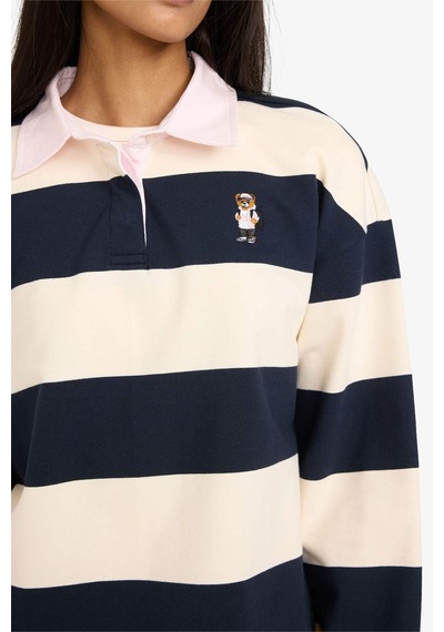 Defacto Loose Fit Polo Yaka Sweatshirt Kumaşı Sweatshirt G8070ax26sper136 Ekru-er136