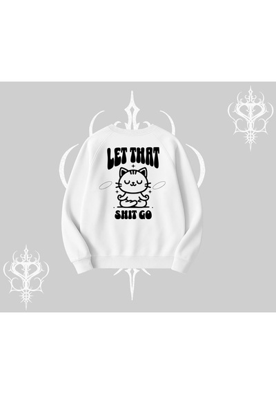 Startmore Meditasyon Yapan Kedi Baskılı Biskilet Sweatshirt Beyaz