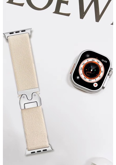 Gld-spt- Newface Apple Uyumlu Watch 42mm Forest Kumaş Kordon - Krem