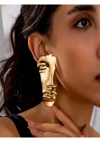 14k Altın Kaplama Geometrik Maske Küpe Altın