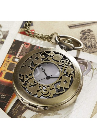 Valkyrie Alice Harikalar Diyarı Temalı Vintage Bronz Cep Saati - Kolye Köstekli Retro Hediye