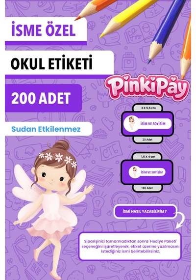 İsim Yazılabilir Güzel Peri Kızları Temalı Okul Etiketi Kalem & Defter İçin 200 Adet Çoklu