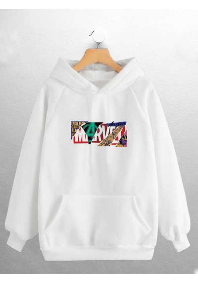 Macklin Unisex Kadın Erkek Marvel Avengers Tasarım Logo Baskılı Sweatshirt Beyaz Mck0926 Beyaz