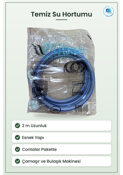 Temiz Su Hortumu 2 M Çamaşır Ve Bulaşık Makinesi Girişi Esnek Mav