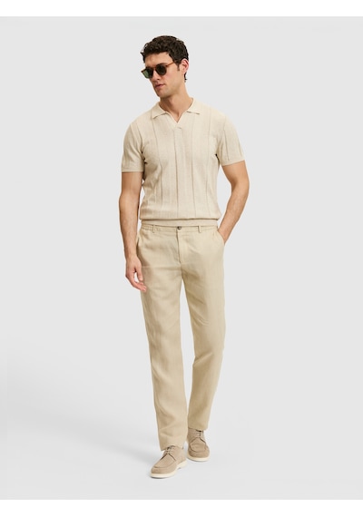 Cacharel Bej Slim Fit Beli Lastikli %100 Keten Pantolon