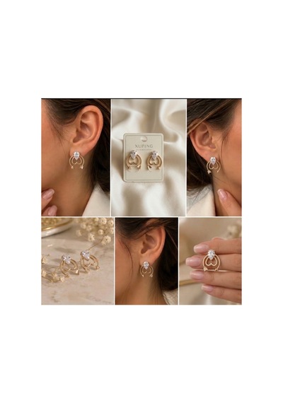 Xuping 14k Gold Rengi Kuyumcu İsçiligi Modern Tasarim Tas Detay Kararmaz Kadin Halka Küpe Bej - 926433105 Bej
