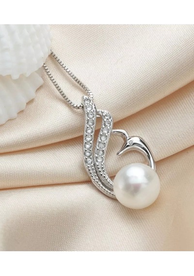 Brezza Lusso Jewelry Gümüş Doğal Inci Kuğu Model Kadın Gümüş Kolye 45 CM