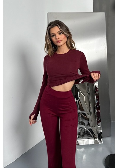 Balenbi Kadın Buzzy Parmak Geçmeli Bisiklet Yaka Basic Body 1130 Bordo
