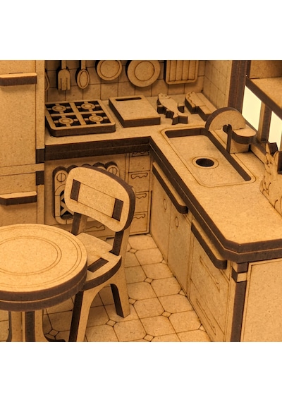 Mutfak Ahşap Maket Seti Dıy Miniatür Retro Mutfak Peri Led'li 3d Puzzle