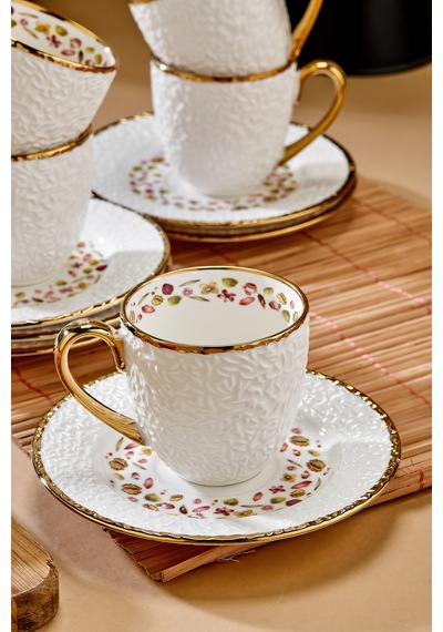 Cooker Royal Bloom 6 Kişilik 180 Ml Porselen Duble Çay Ve Kahve Fincan Takımı Ckr3808 Altın
