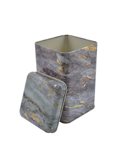 Rock And Gold Light Desenli Kare Metal Saklama Kabı 10.5 x 10.5 x 16 CM 1.7 L Çok Renkli