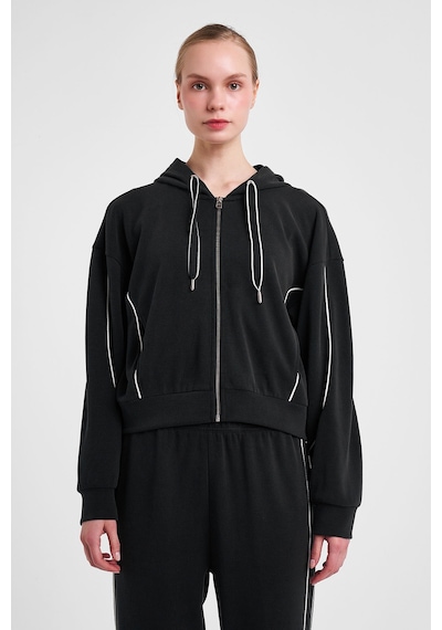 Lescon Kadın Fermuarlı Kapüşonlu Sweatshirt 25n-2113 Siyah