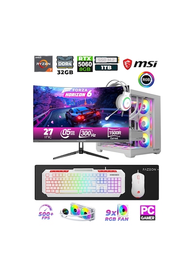 Xaser Sword X55 R7-5700X 32 GB 1 TB M.2 NVMe SSD 8 GB RTX5060 27" Free Dos Masaüstü Oyuncu Bilgisayarı