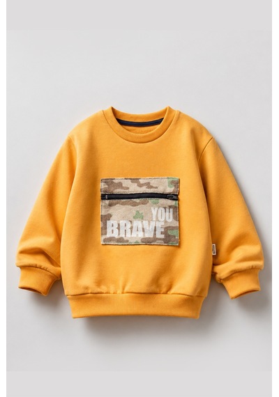Overdo Kids Erkek Çocuk Kamuflaj Desenli Uzun Kol Sweatshirt Hardal