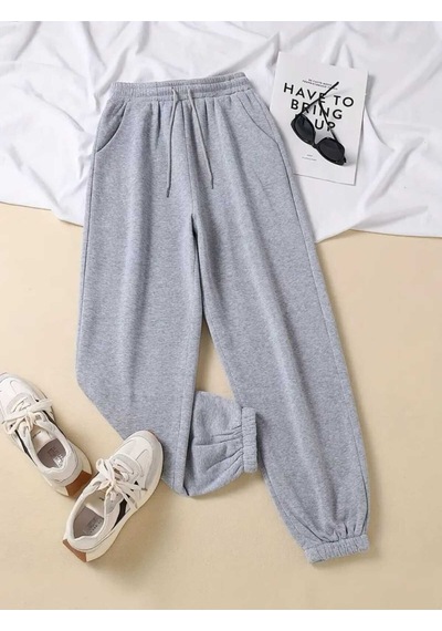 Unisex 3 İplik Şardonlu Düz Yüksel Bel Lastikli Paça Cepli Jogger Eşofman Altı Gri3iplik